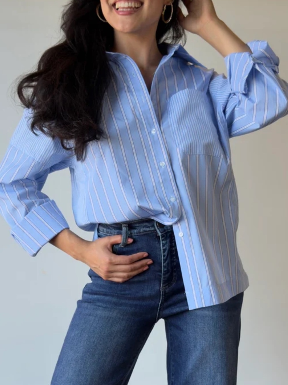 Women's Light Blue Striped Button-Down Shirt